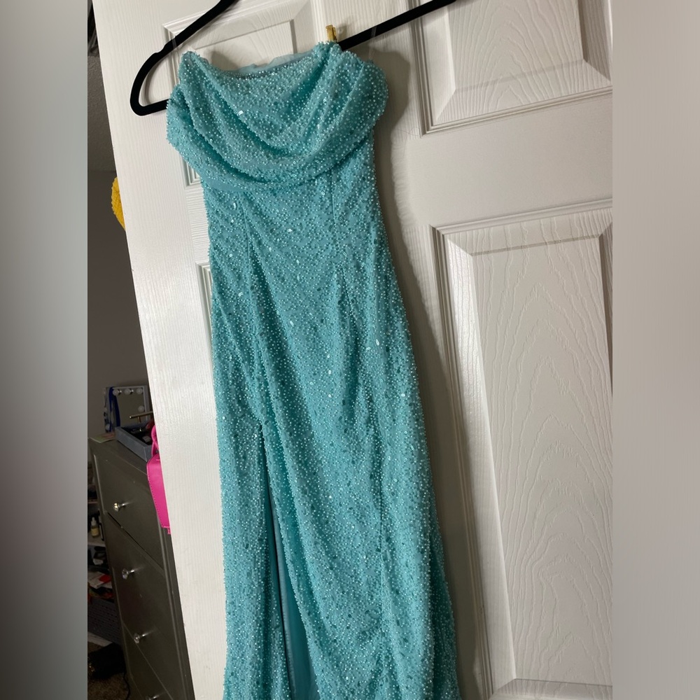 Oh Polly cowl neck midi embellished dress strapless